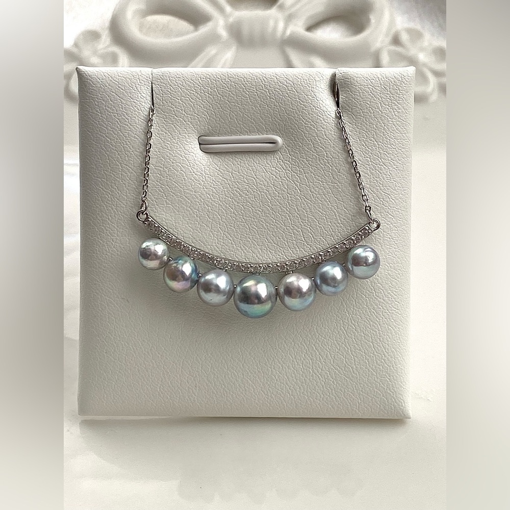 N253-High Quality s925 Akoya Sea Pearl Smile Necklace - Picture 6 of 7